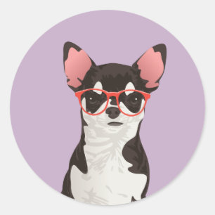 Hipster Pegatina Chihuahua de abrigo blanco y negr