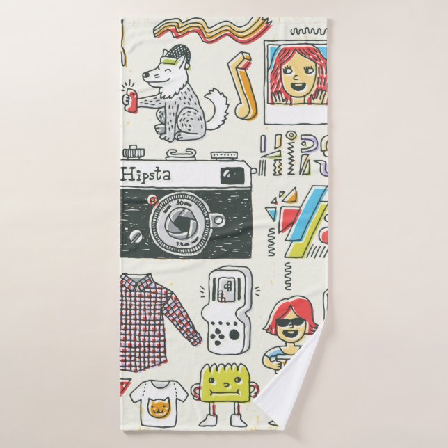 Hipster swag hand drawn colorful doodle set. Vinta (Toalla de baño)