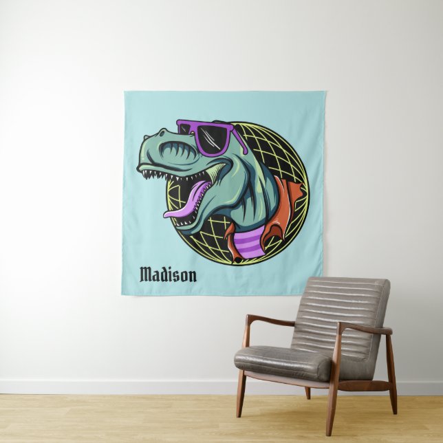 Hipster T-Rex nombre personalizado y tapices de co (In situ (horizontal))