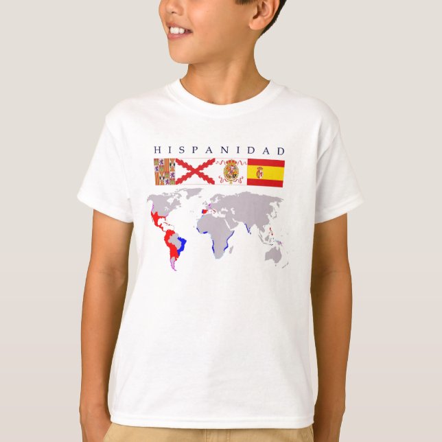 HISPANIDAD orígen y mapa. Camiseta niño. (Anverso)
