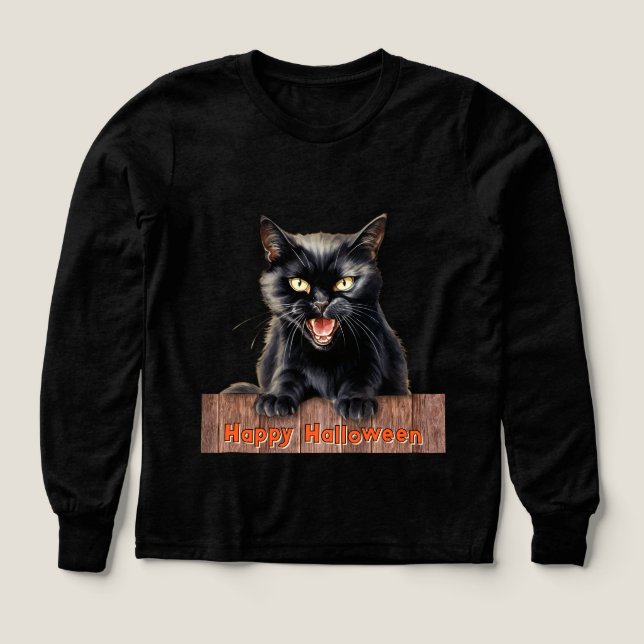 Hissing Black Cat Happy Halloween (Diseño frontal)