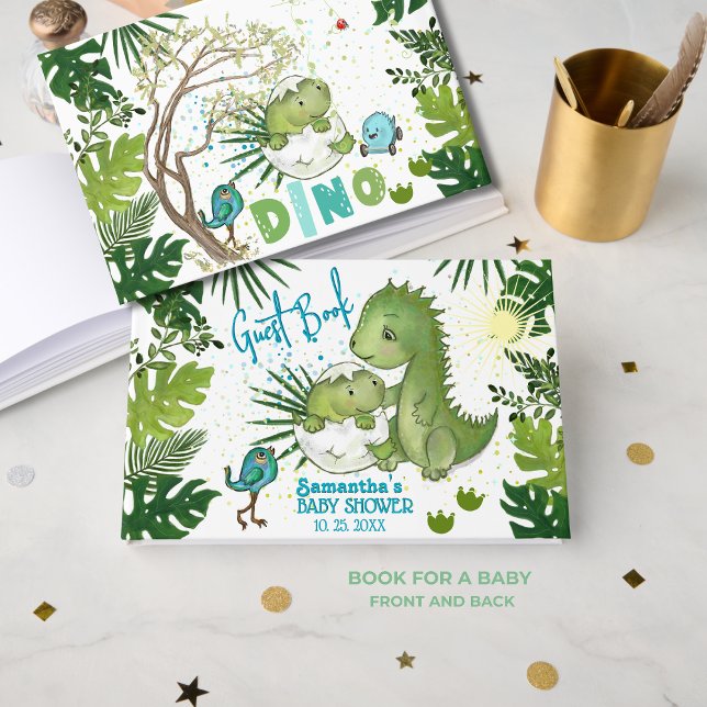 Historia del libro de invitados Dino Tropical Baby (Tropical Dino Baby Shower Guest Book Story tale)
