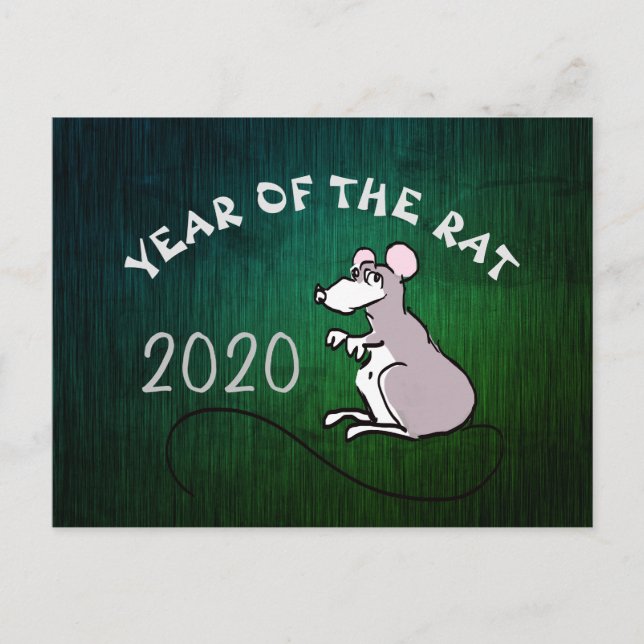 Historietas Chinas Rat New Year 2020 Postales Verd (Anverso)