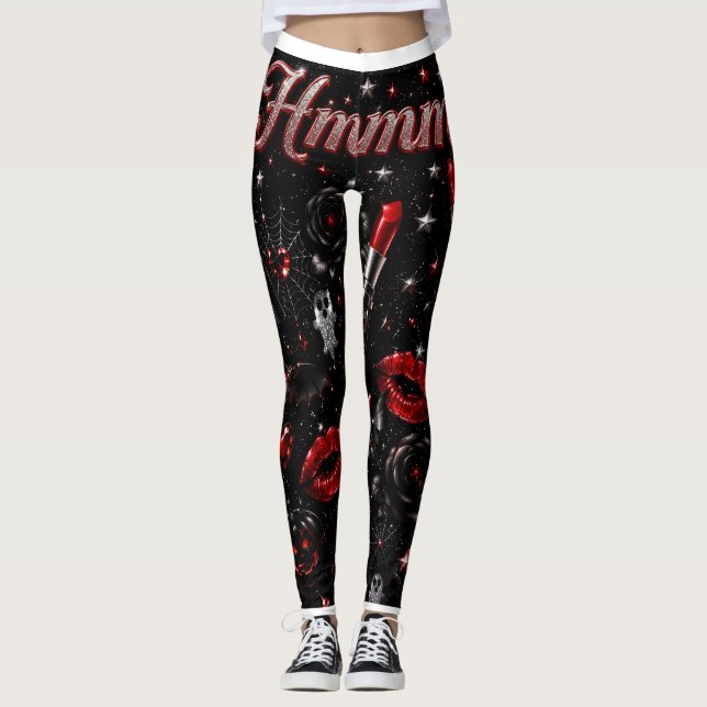 Hmmm Red Lipstick Gothic Glam Halloween Leggings (Anverso)
