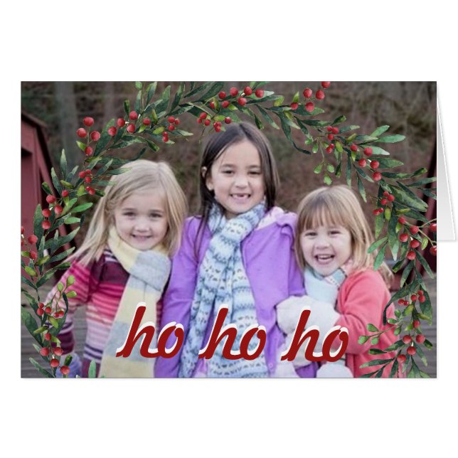 Ho Ho Ho - Foto de un niño - Feliz tarjeta navideñ (Anverso (Horizontal))