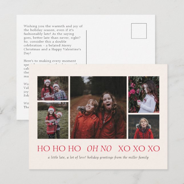 HO HO HO HO XO XO XO Tarjeta postal para vacacione (Anverso / Reverso)