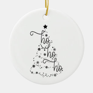 Ho Ho Ho Ornamento de árbol de Navidad blanco y ne