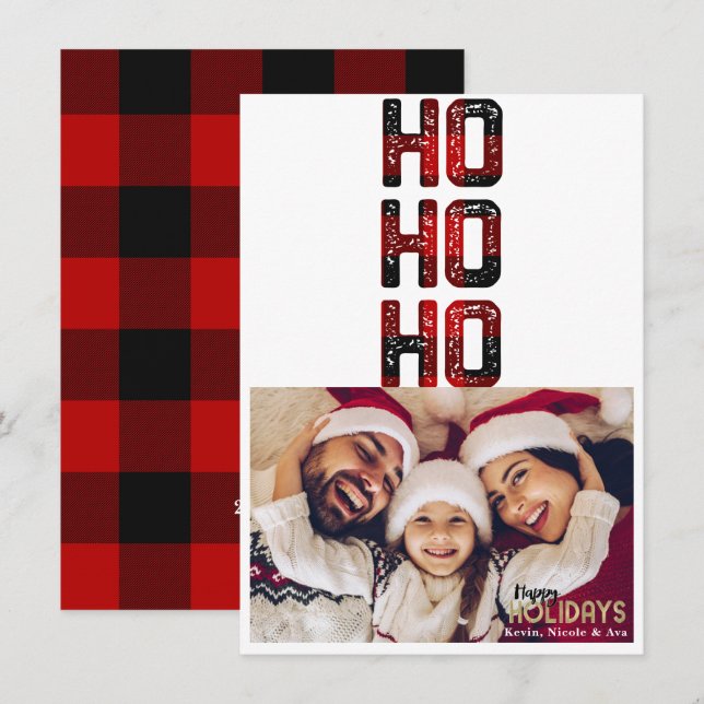 HO HO HO Red Buffalo Rojo Plantado Tarjeta fotográ (Anverso / Reverso)