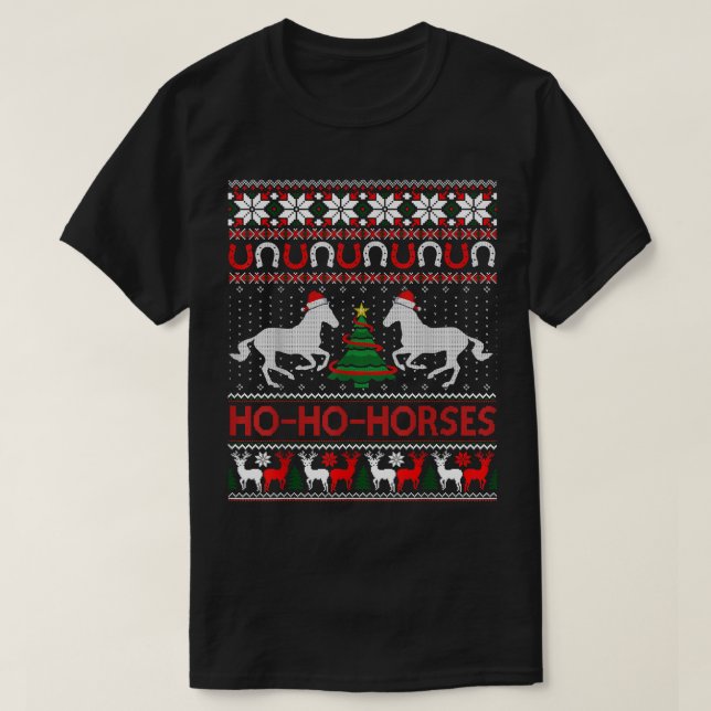 Ho Horses Xmas Navidades feos suéter ecuestre (Diseño del anverso)