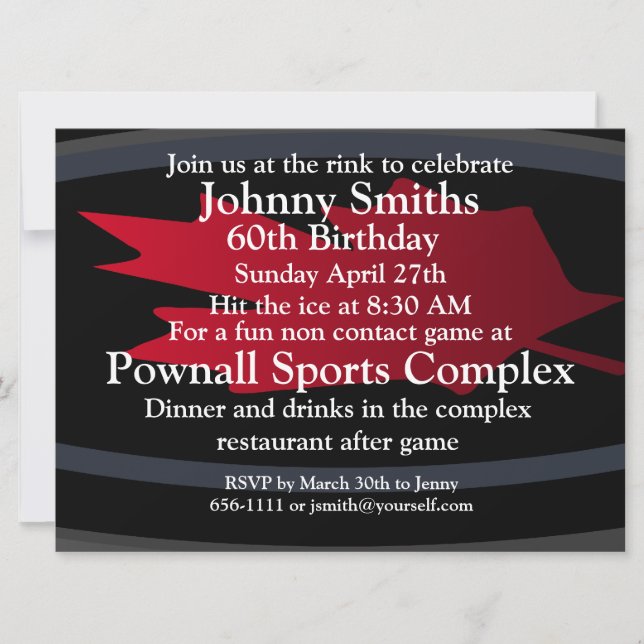 Hockey 60. invitación de cumpleaños. (Anverso)
