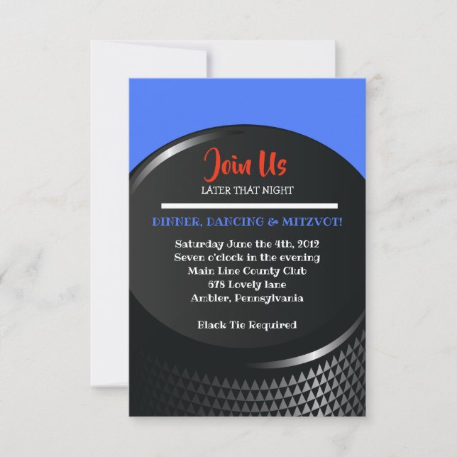 HOCKEY Bar Bar Tarjeta de recepción Mitzvah (Anverso)