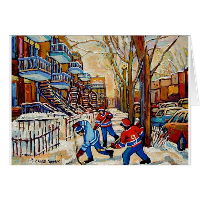 Hockey de la calle con 3 muchachos (Anverso (Horizontal))