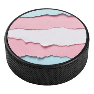 Hockey diseño de bandera trans desgarrada en disco de hoc