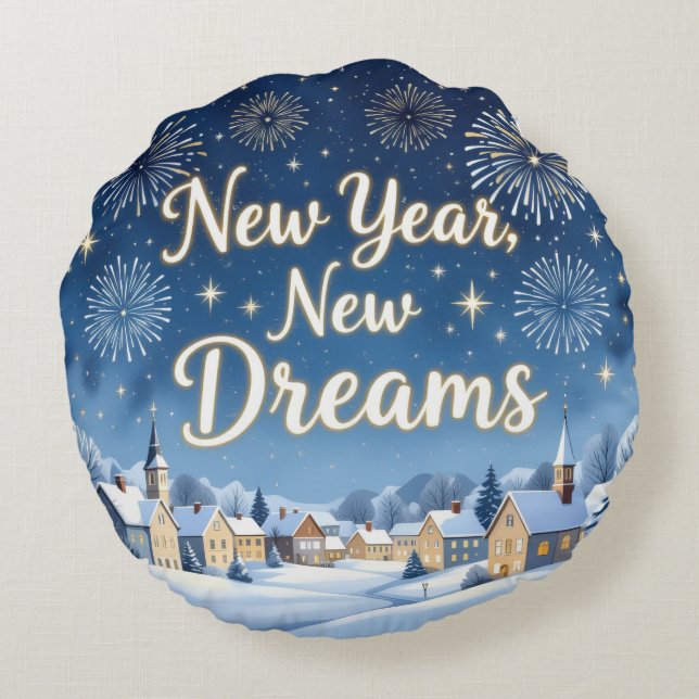 Hogar de invierno Año Nuevo Almohada redonda (Reverso)