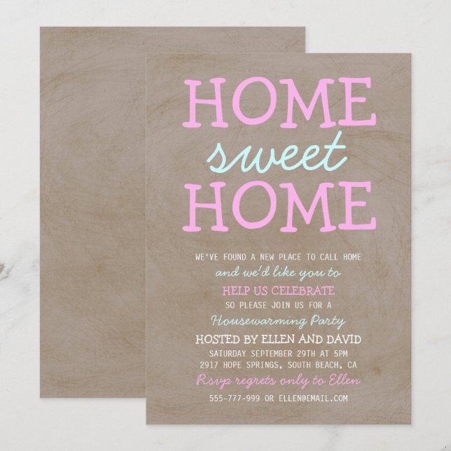 Hogar dulce dulce hogar Invitaciones para el calen (Anverso / Reverso)
