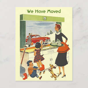 Hogar ocupado retro hemos movido la invitación del