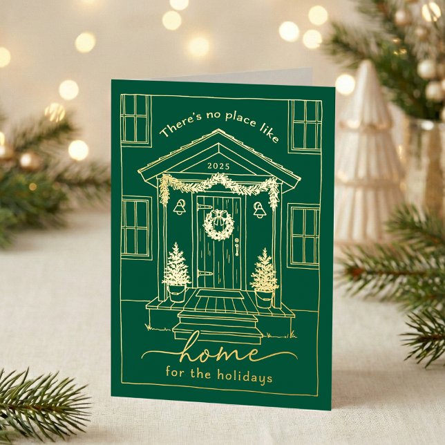 Hogar para las fiestas Realtor Navidad Oro (Shown on a 5" x 7" folded card)