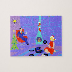 Hogar retro para el rompecabezas del navidad de