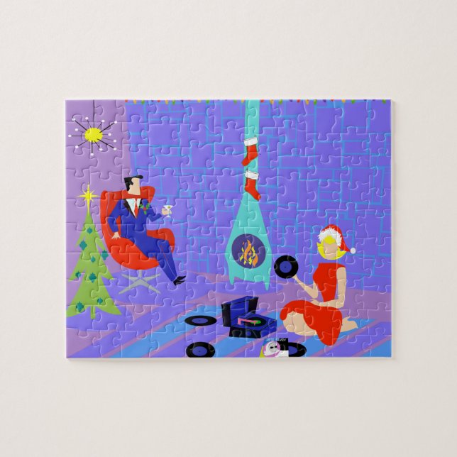 Hogar retro para el rompecabezas del navidad de (Horizontal)