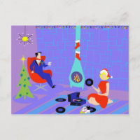 Hogar retro para la postal de vacaciones