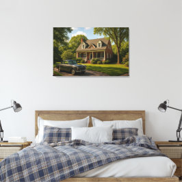 Hogar suburbano clásico con arte de pared de coche
