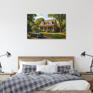 Hogar suburbano clásico con arte de pared de coche
