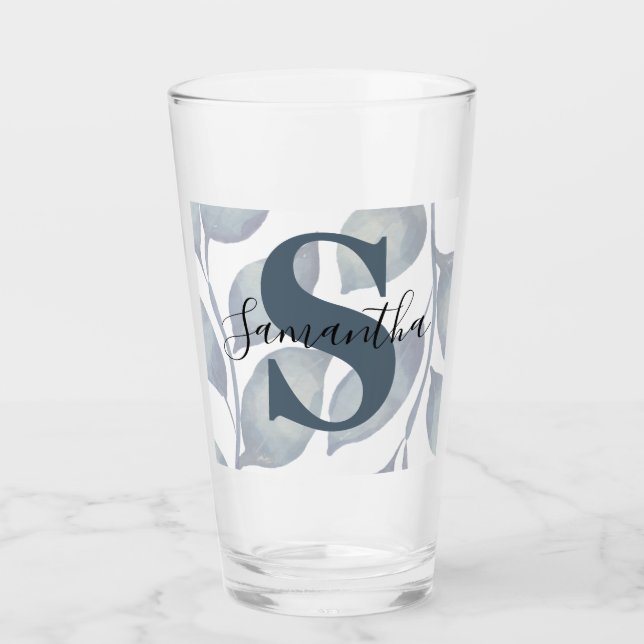 Hoja azul monograma moderno (Anverso)