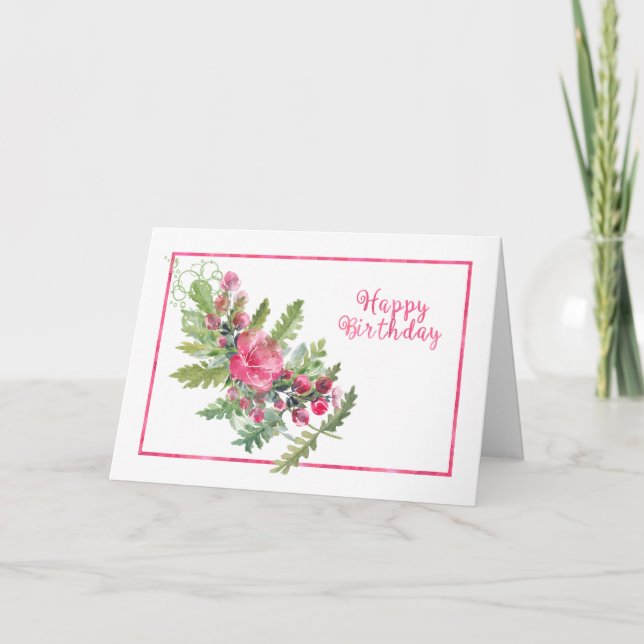 Hoja de acuarela y tarjeta de cumpleaños de flores (Anverso)