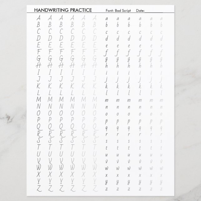 Hoja de alfabetos de prácticas de escritura de gui (Anverso)