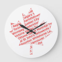 Hoja de arce con reloj de ciudades canadienses