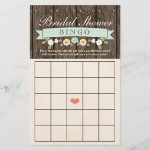 Hoja de Bingo de Ducha de Boho Rústico de Boda de
