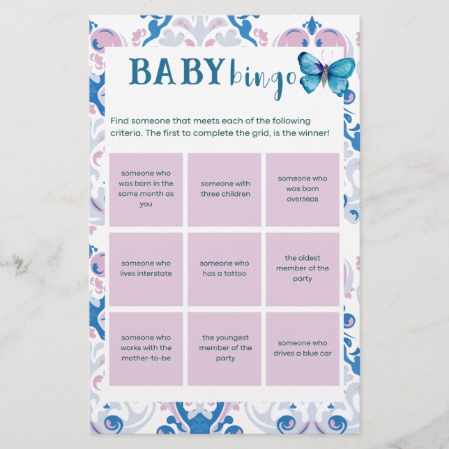 Hoja de Bingo de Hielo de Juego Baby Shower para f (Anverso)