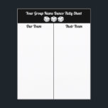 Hoja de cálculo de la tabla de dados de Bunco de p<br><div class="desc">Presupuesto simple pizarras de mesa de la mesa del manto blanco negro para tu grupo de Bunco. Doble cara. ¡El aspecto moderno con tres dados blancos afortunados listos para rodar!</div>