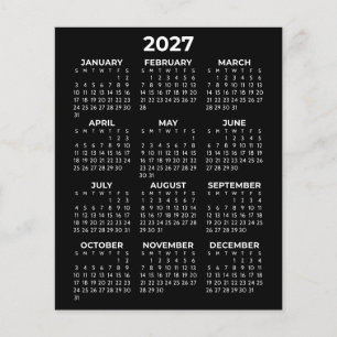 Hoja de calendario de vista anual 2027 en papel