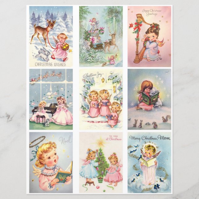 Hoja de Clipart de etiquetas de Navidades retro (Anverso)