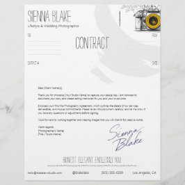 Hoja de cubierta del contrato del fotógrafo de cám