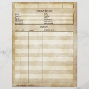 Hoja de datos individual con aspecto antiguo vinta
