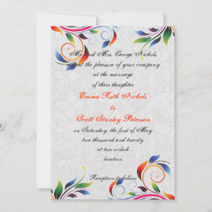 Hoja de desplazamiento colorida sobre invitación d