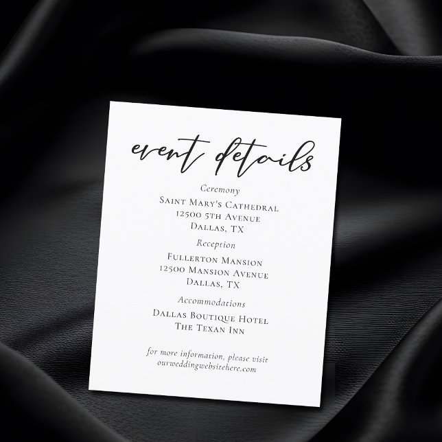 Hoja de detalles de evento de boda con letra scrip (Subido por el creador)