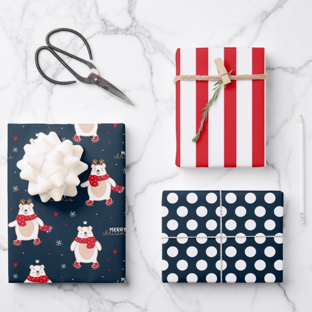Hoja de envolvimiento de oso polar para navidades  (Anverso)