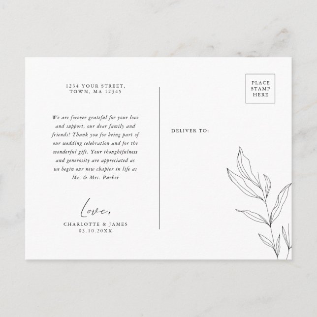 Hoja de Foliage de Line Art Gracias postal (Reverso)