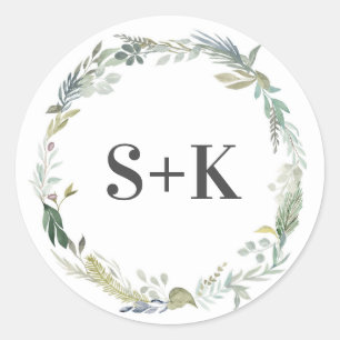 Hoja de follaje verde Etiqueta inicial de la boda