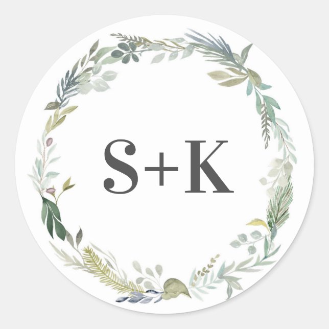 Hoja de follaje verde Etiqueta inicial de la boda (Anverso)