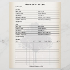 Hoja de grupo de genealogía de árbol de familia