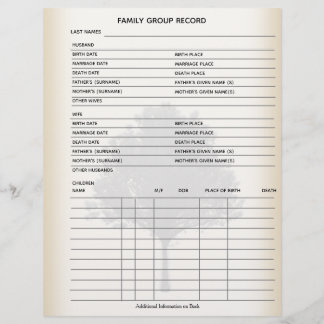 Hoja de grupo de genealogía de árbol de familia