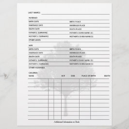 Hoja de grupo de genealogía de árbol de familia