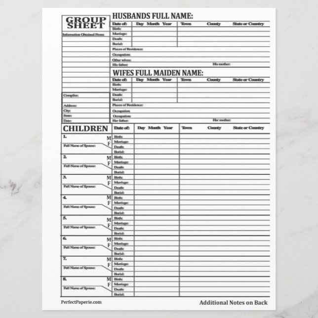 Hoja de grupo de historial familiar (Anverso)