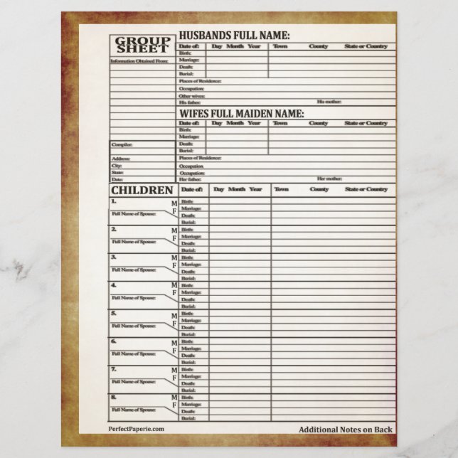 Hoja de grupo de historial familiar (Anverso)