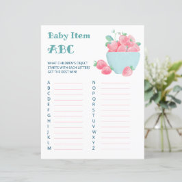 Hoja de juego de baby shower fresas lindas.