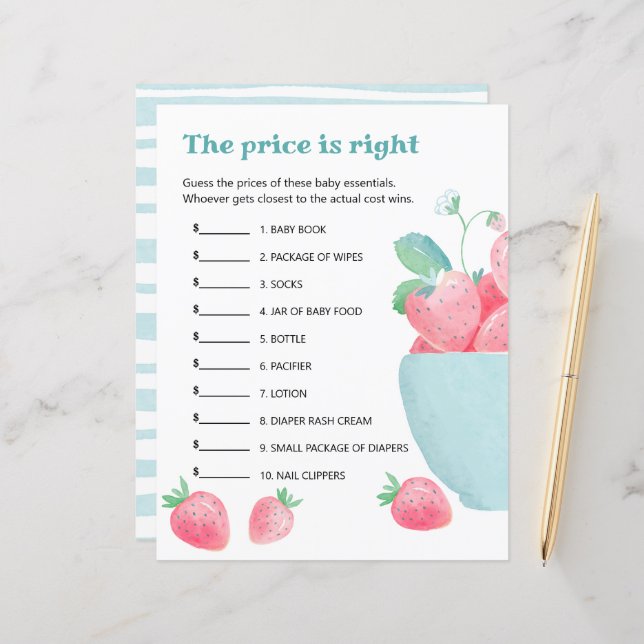 Hoja de juego de ducha de bebé fresas lindas. (Anverso/Reverso In Situ)